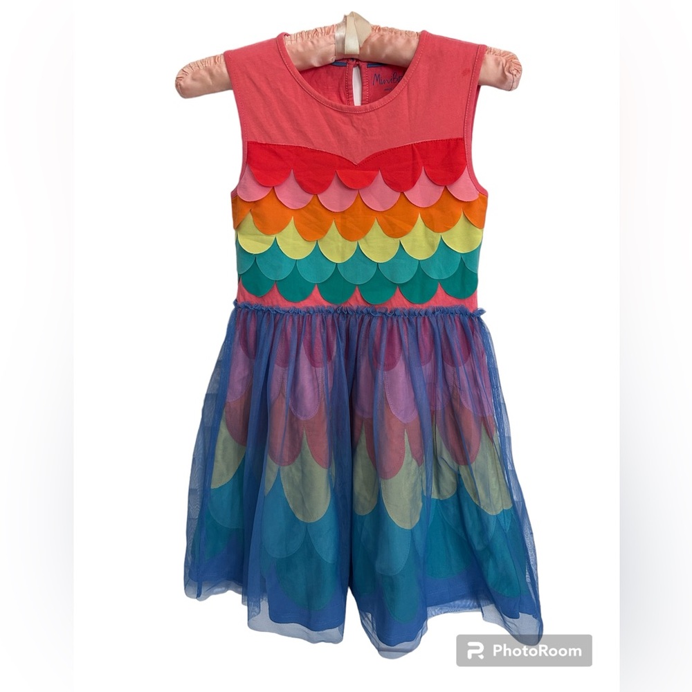 Mini Boden Rainbow Scallop Mermaid Dress, size 9-10